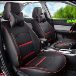 Motorbhp Leatherette Seat Covers Custom Bucket Fit Black With Red Border (Design 2) Motorbhp Leatherette Seat Covers Custom Bucket Fit Black With Red Border (Design 2)