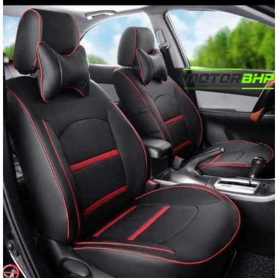 Motorbhp Leatherette Seat Covers Custom Bucket Fit Black With Red Border (Design 2) Motorbhp Leatherette Seat Covers Custom Bucket Fit Black With Red Border (Design 2)