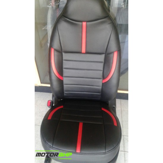 Motorbhp Leatherette Seat Covers Custom Bucket Fit Black With Red Border (Design 3)
