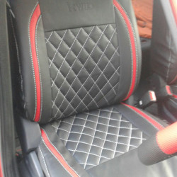 Motorbhp Leatherette Seat Covers Custom Bucket Fit Black With Red Border (Design 4) Motorbhp Leatherette Seat Covers Custom Bucket Fit Black With Red Border (Design 4)