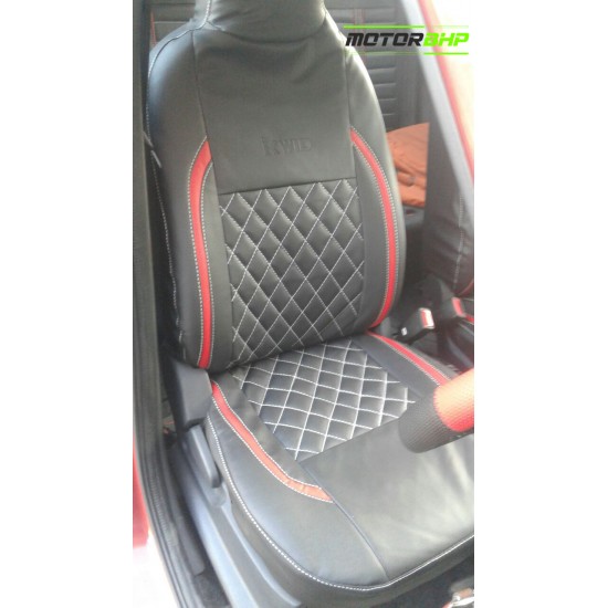 Motorbhp Leatherette Seat Covers Custom Bucket Fit Black With Red Border (Design 4)