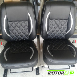Motorbhp Leatherette Seat Covers Custom Bucket Fit Black With Silver Border (Design 8) Motorbhp Leatherette Seat Covers Custom Bucket Fit Black With Silver Border (Design 8)