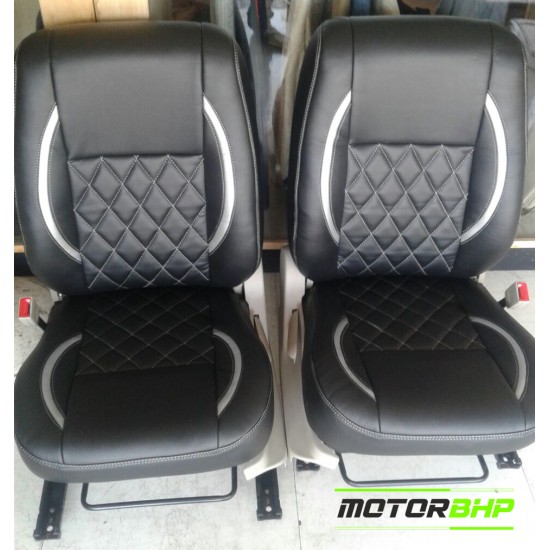 Motorbhp Leatherette Seat Covers Custom Bucket Fit Black With Silver Border (Design 8)