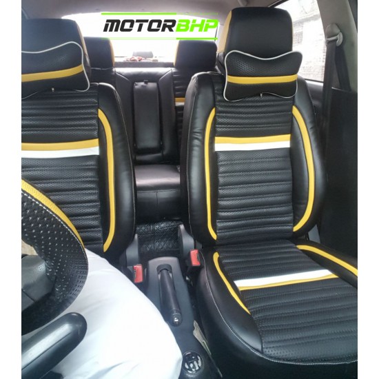 Motorbhp Leatherette Seat Covers Custom Bucket Fit Black With Yellow 