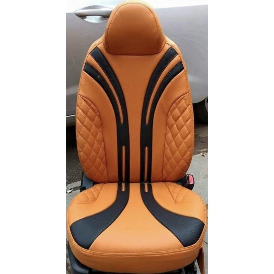 Motorbhp Leatherette Seat Covers Custom Bucket Fit Orange With Black (Design 2)