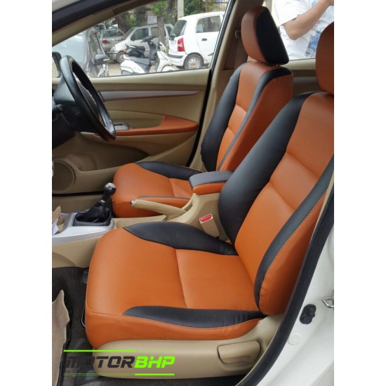 Motorbhp Leatherette Seat Covers Custom Bucket Fit Orange With Black (Design 3)