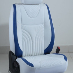 Motorbhp Leatherette Seat Covers Custom Bucket Fit White With Blue outline Motorbhp Leatherette Seat Covers Custom Bucket Fit White With Blue outline