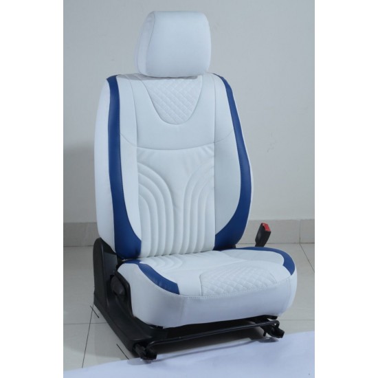 Motorbhp Leatherette Seat Covers Custom Bucket Fit White With Blue outline