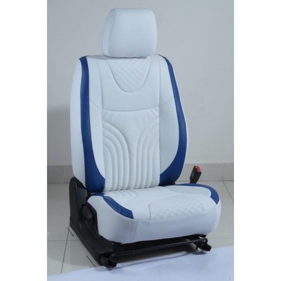 Motorbhp Leatherette Seat Covers Custom Bucket Fit White With Blue outline Motorbhp Leatherette Seat Covers Custom Bucket Fit White With Blue outline