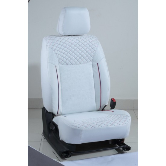 Motorbhp Leatherette Seat Covers Custom Bucket Fit White With Red Thread 