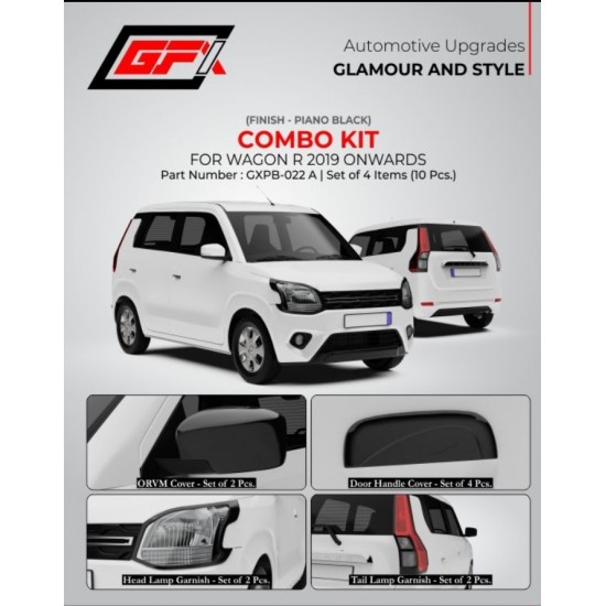 Maruti Suzuki WagonR Black Chrome Accessories Combo Kit 12 (Set of 4 items) (2019-Onwards)